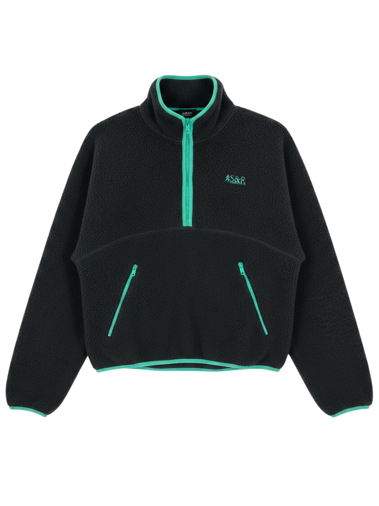 Sporty & Rich Plush Black Fleece Half Zip Pullover Size Xs
